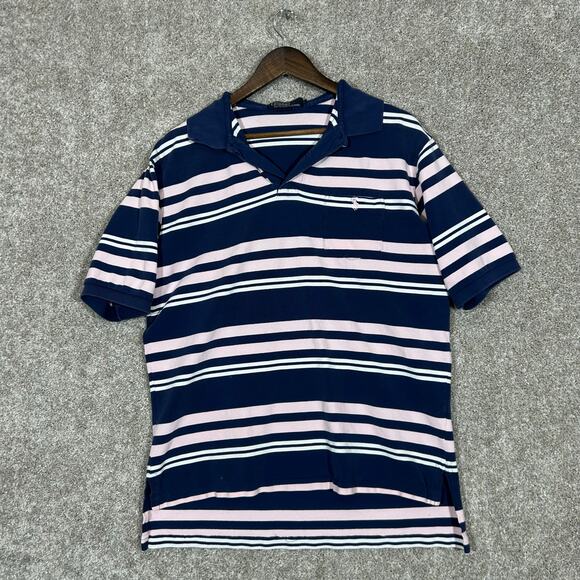 Vintage Polo by Ralph Lauren Blue and Pink Striped Polo Shirt Size Large - Picture 1 of 7
